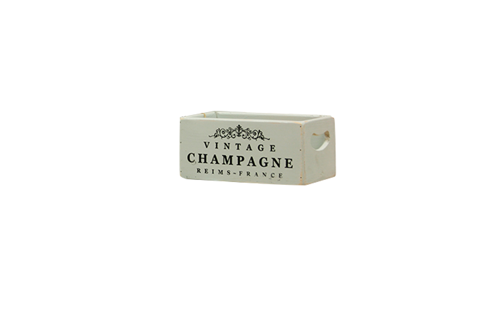 Caja de madera blanca vintage champagne