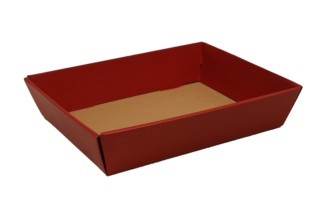 Bandeja de carton kraft y roja