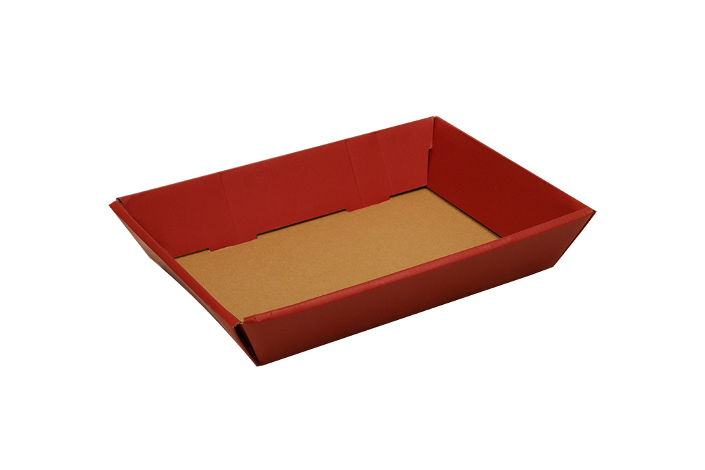 Bandeja de carton kraft y roja