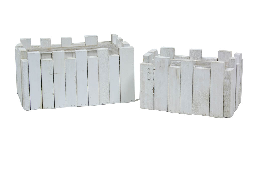 Macetero tiras madera blanco s/2
