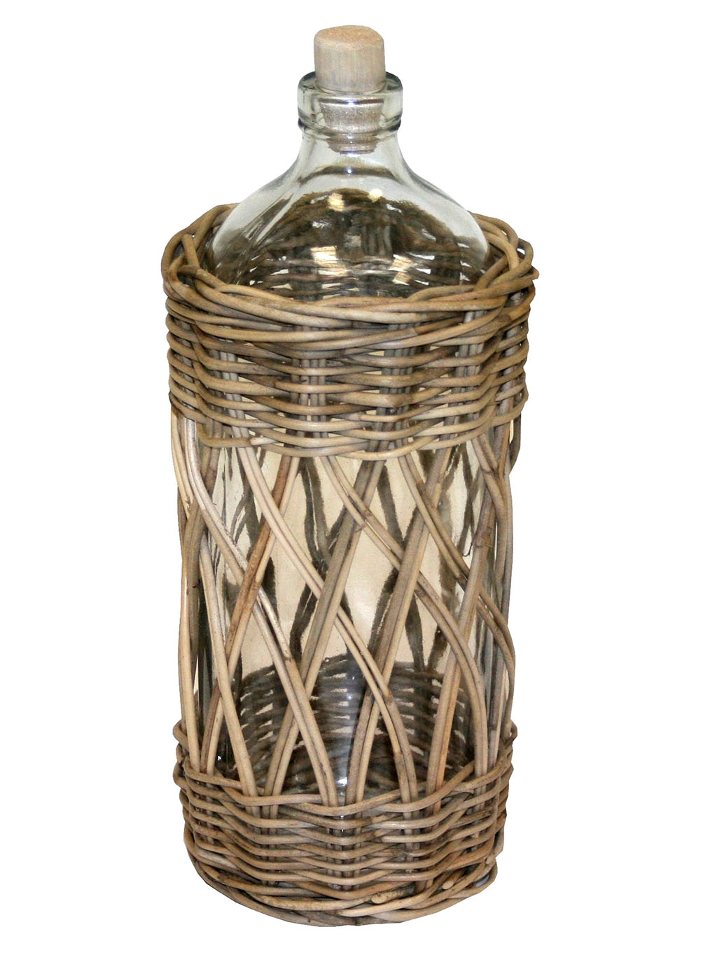 Botella de cristal y rattan