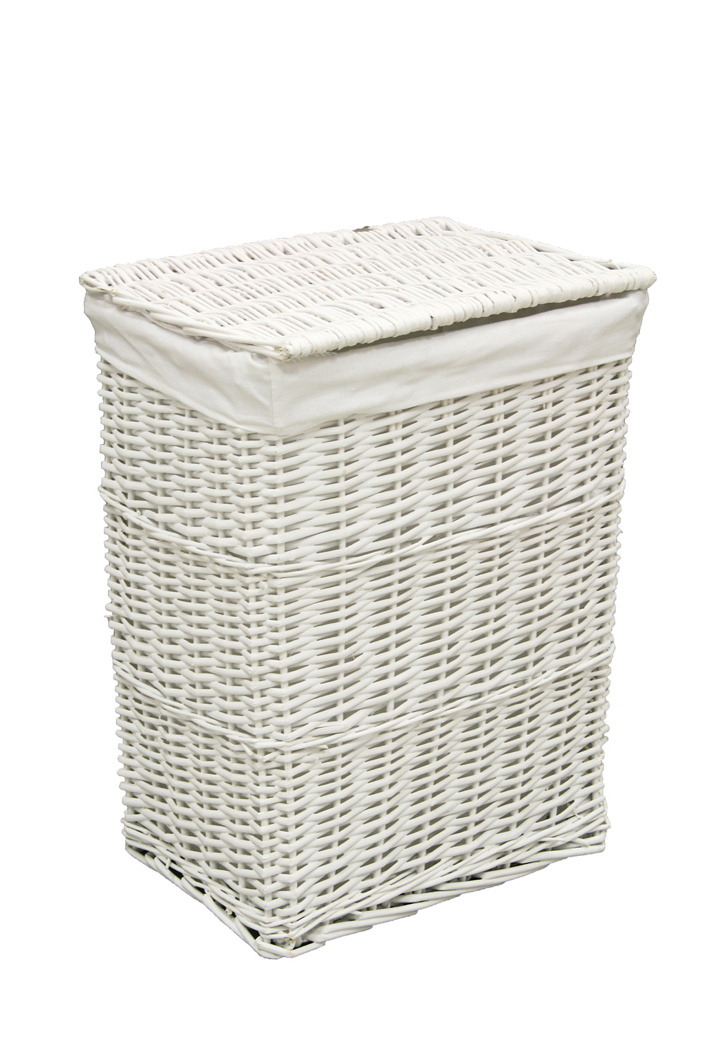 Cesta de almacenamiento de mimbre blanca mediana de la cesta con la  guarnición blanca del paño
