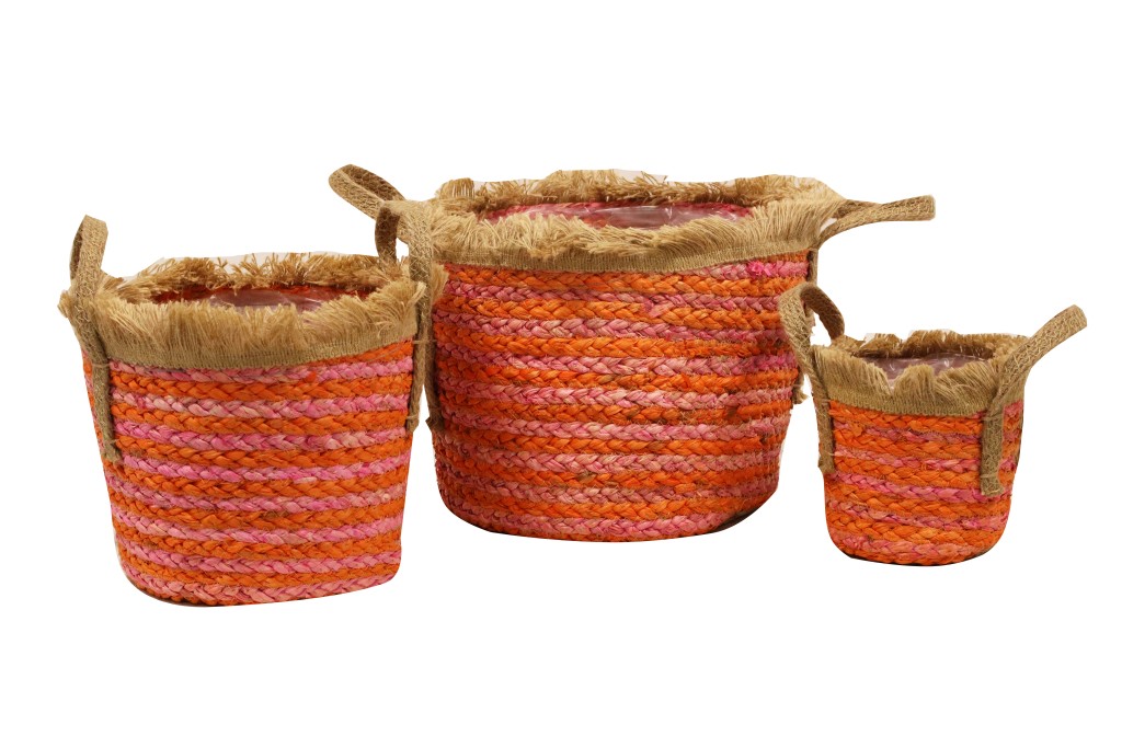 Macetero seagrass rosa pastel s/3