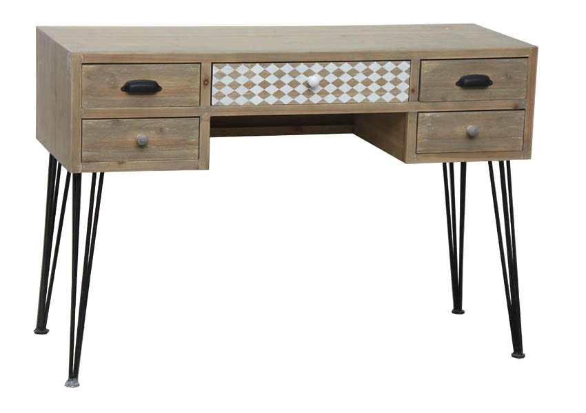 Bonita mesa de escritorio de madera clara y estilo vintage.