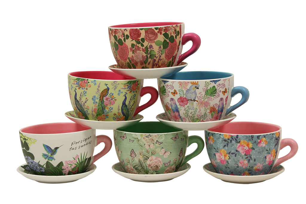 Macetero tazas birds & flowers s/6
