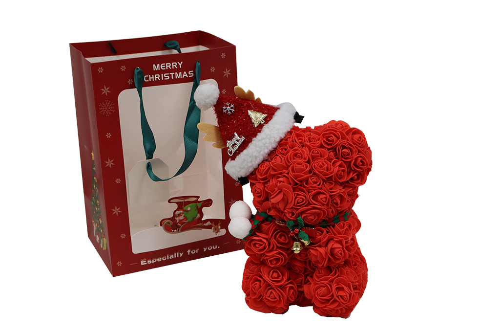 Oso rojo deco navideño flores