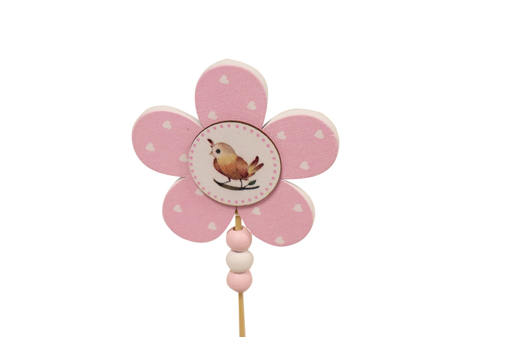 Pin flor rosa con pajarito - 50 unidades