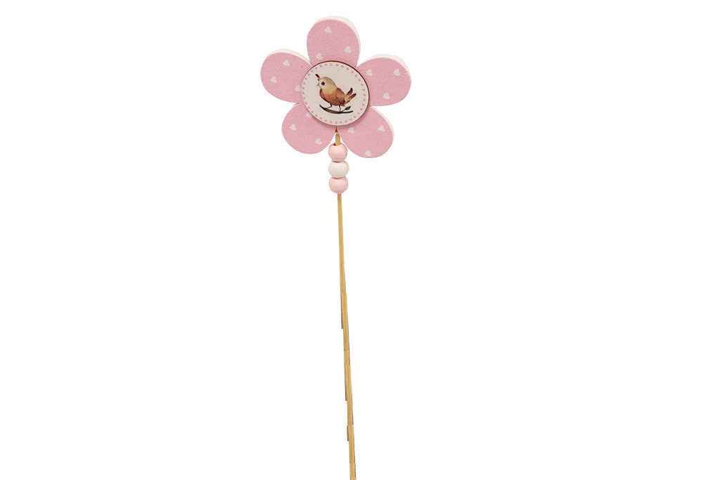 Pin flor rosa con pajarito - 50 unidades