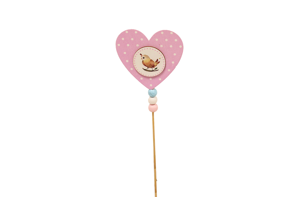 Pin corazon rosa con pajarito - 50 unidades