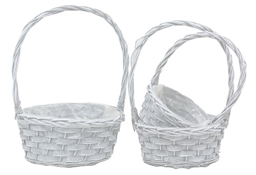 Round white wicker basket s/3