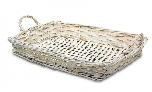 Five white wicker tray