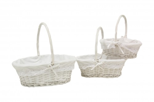 Cream wicker basket with fabric s/3