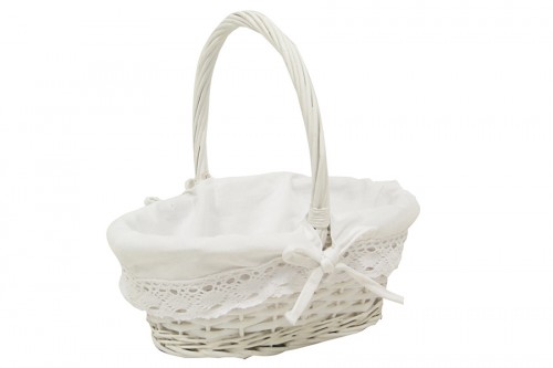 Cream wicker basket with fabric s/3