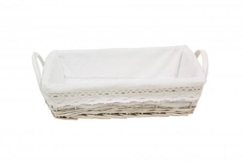 White wicker tray w/fabric s/3