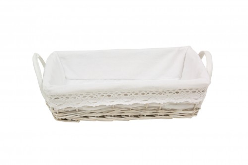 White wicker tray w/fabric s/3