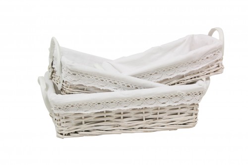 White wicker tray w/fabric s/3