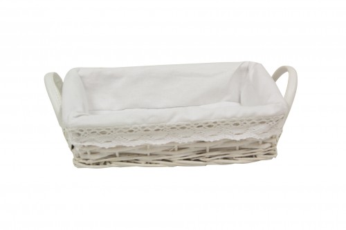 Plateau en osier blanc avec tissu s/3