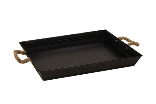 Bandeja negra con asa de cuerda