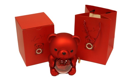 Osito rojo con rosa eterna y joya