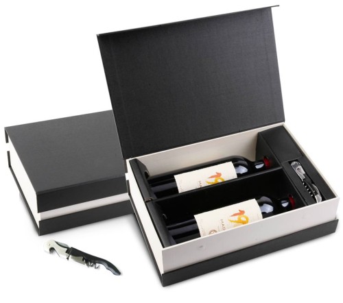 2 bottles box with corkscrew