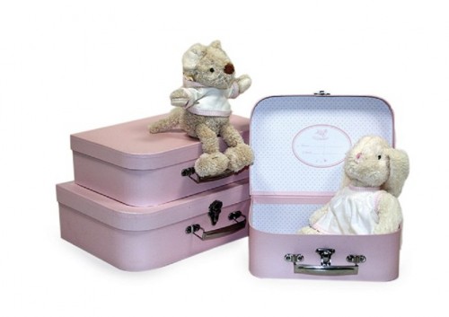 Valise en carton rose s/3