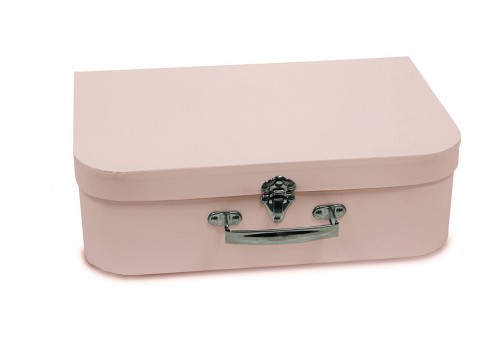 Small pink cardboard suitcase