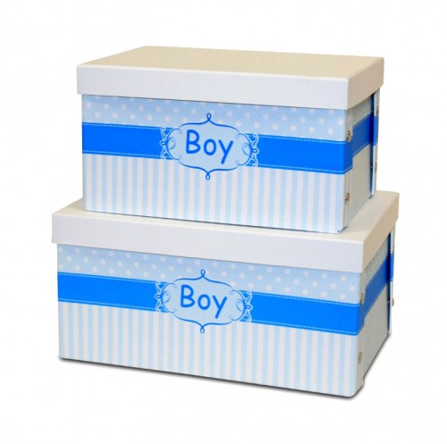 Blue polka dot striped hard cardboard folding box