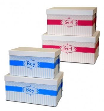 Blue polka dot striped hard cardboard folding box