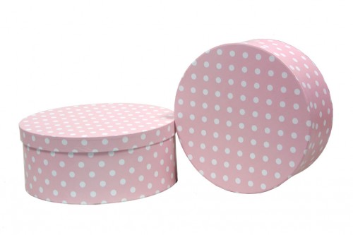 Caja redonda rosa c/lunares set/2