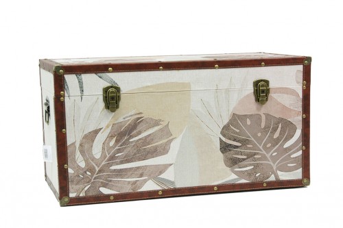 Trunk with fabric tropical leaves