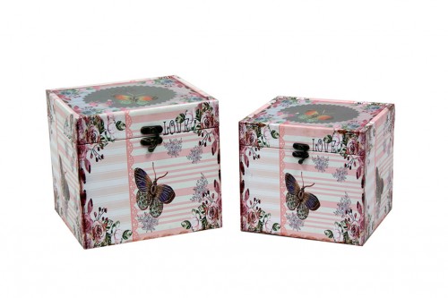 Coffre papillon avec couvercle en verre s/2