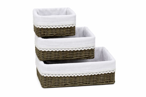 Gray paper drawers fabric flowers s/3