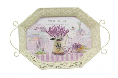 Tray with lavender metal handles