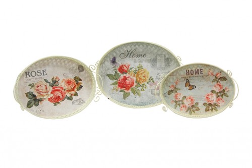 Metal trays, set/3 flowers