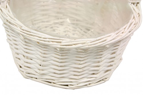 White basket with plastic