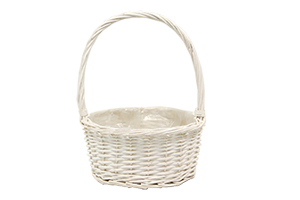 White basket with plastic