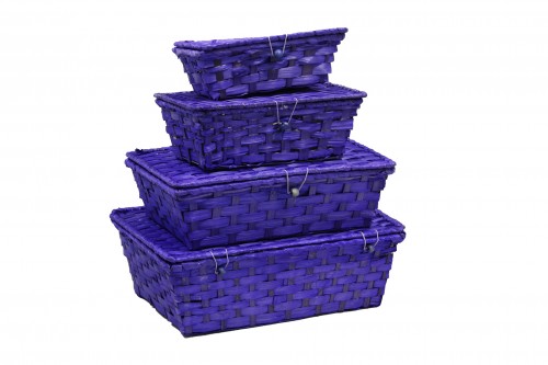 Lot de quatre mallettes en plastique lilas en bambou