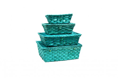 Lot de quatre mallettes en bambou en plastique vert