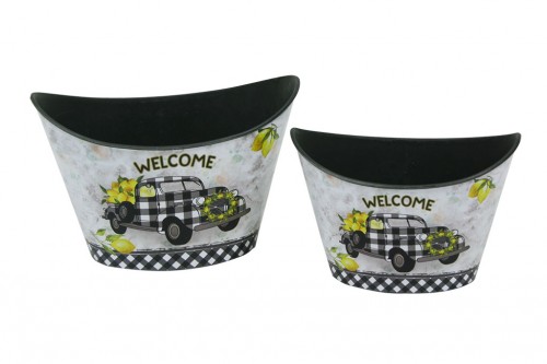 Black and white quadrille welcome planter s/2