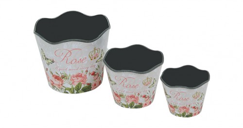 Cache-pot tisse rose s/3