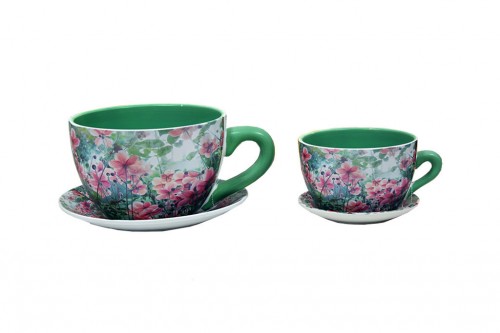 Macetero tazas flores pequeñas s/2