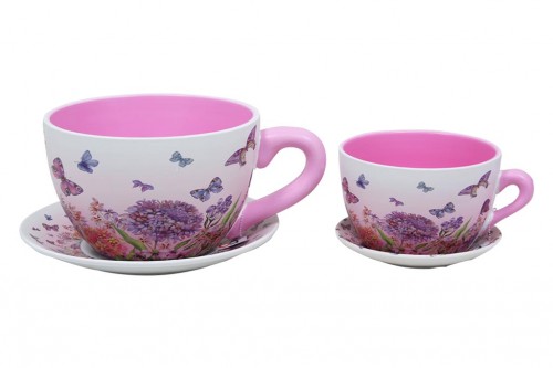 Cache-pot fleurs et papillons s/2