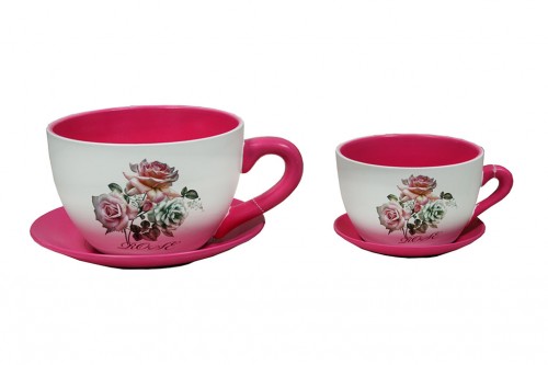 Planter cups rose flower s/2