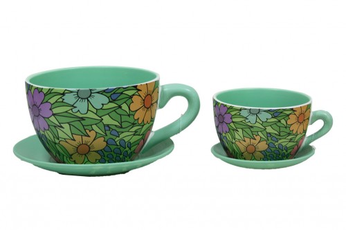 Cache-pot tasses fleurs illustration s/2