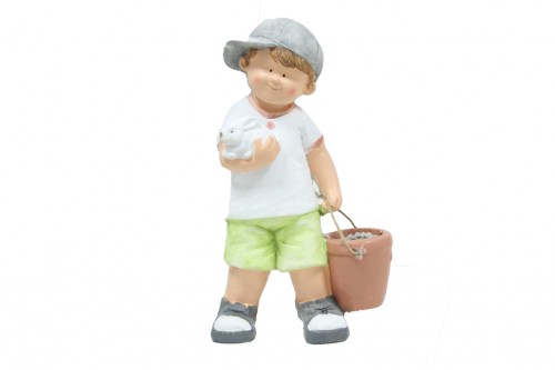 Boy and rabbit planter