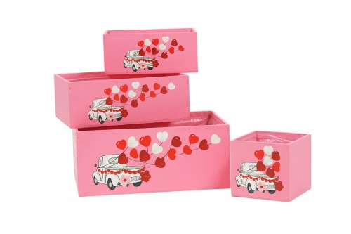 Car box pot with heart balloons s/4