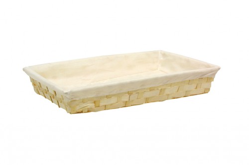 Rectangular white bamboo tray with fabric