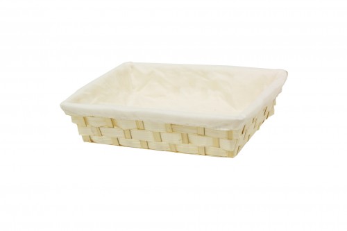 Rectangular white bamboo tray with fabric