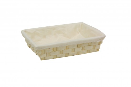 Rectangular white bamboo tray with fabric