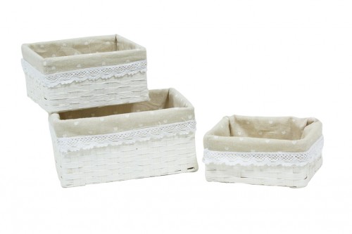 Tiroirs blancs avec tissu fantaisie s/3